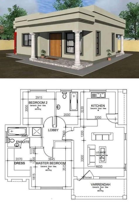 Facade House 1 Floor, 3 Bedroom Bungalow Floor Plans, Bungalow Floor Plan, Home Roof Design, Box House Design, Cheap House Plans, Modern Bungalow House Plans, Building Design Plan, 3 Bedroom Bungalow