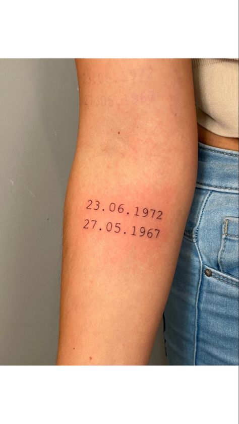 Fineline Tattoo of Birthdates Birthdate Tattoos, Birthdate Tattoo, Fineline Tattoo, Tattoo Inspo, Tattoo Quotes, Tattoo Ideas, Tattoos