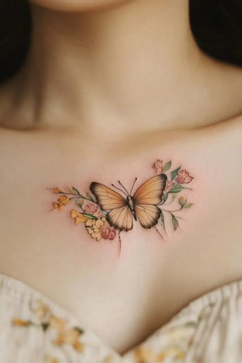 Illustrative Butterfly Tattoo, Yellow Butterfly Tattoo, Tattoo Peito, Insect Tattoos, A Butterfly Tattoo, Realistic Butterfly Tattoo, Butterfly Tattoo Cover Up, Fingerprint Tattoos, Monarch Butterfly Tattoo