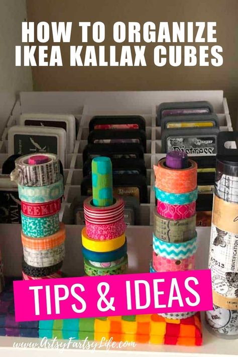 Today I am going to be showing you how I finessed the Kallax cubes in my craft room to make them more functional! Tips and ideas for how to pick the right inserts for your Ikea Kallax Cubes! Craft Room Ikea, Yarn Storage Ideas, Kallax Box, Ikea Bins, Ikea Cubes, Ikea Crafts, Scrapbooking Retreats, Messy Crafts, Art Studio Organization