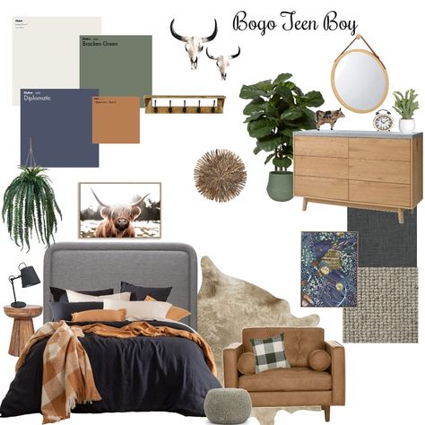 Bogo Teen Boys Room Boys Room Interior Design, Boys Room Mood Board, Teen Boys Room, Fiddle Leaf Tree, Teenage Boy Room, Design Mood Board, Teen Boy Room, Boston Fern, Light Hardwood Floors