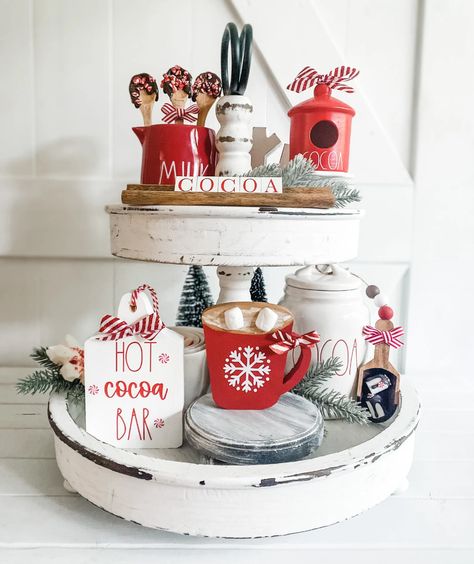 Hot Cocoa Mini Bundle Farmhouse Christmas Decor Christmas | Etsy Hot Cocoa Tiered Tray, Cocoa Tiered Tray, Cocoa Spoons, Winter Tiered Tray Decor, Christmas Coffee Table Decor, Tray Decor Christmas, Ceramic Birdhouse, Coffee Table Centerpieces, Tier Shelf