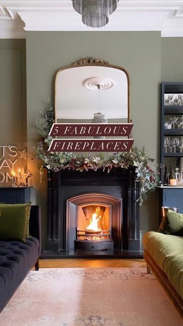 Farrow & Ball on Instagram: "Cosy season has well and truly arrived, meaning it’s time to hunker down in front of the fire with #FarrowandBall as the perfect backdrop. Be sure to tag us in your Farrow & Ball fireplaces and use #FaBFireplaces so we can see! #Treron by @beetrootandblack #InchyraBlue by @no_48theolivehouse #Olive by @ramseyresidence #DownPipe by @the_high_road_home #CalkeGreen by @annalise.at.number.9" Farrow And Ball Fireplace, Ball Fireplace, Cosy Season, Inchyra Blue, High Road, Farrow And Ball, Number 9, Boho Living, Boho Living Room