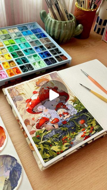 Gouache And Colored Pencil, Himi Gouache Art, Aesthetic Gouache Art, Guache Art, Gouache Painting Techniques, Practice Painting, Supplies Aesthetic, Gouache Illustrations, Art Supply Stores