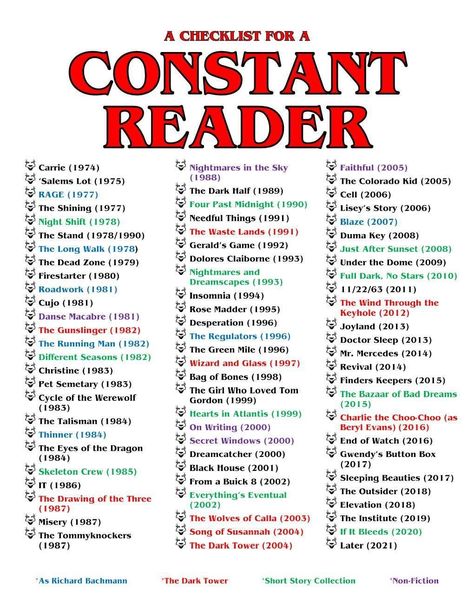 Stephen King Books List, Book Checklist, Must Read Classics, Book List Must Read, Stephen King Books, Fall Reading, Book Discussion, King Book, Recommended Books To Read