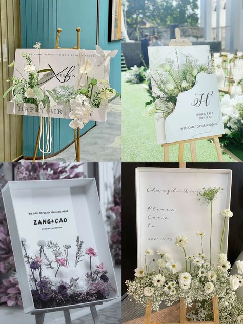 Lyneadaprix Wedding Board, Easel Decoration Ideas, Flower Box Sign, Flower Display Stand, Wholesale Floral Supplies, Floral Packaging, Romantic Bridal Shower, Standing Flower, Welcome Flowers