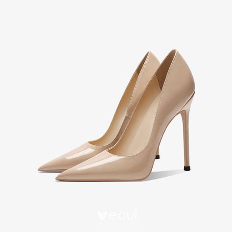 Fashion Nude Evening Party Leather Pumps 2023 Patent Leather 12 cm Stiletto Heels Pointed Toe Pumps High Heels Bridal Hair Accessories Flower, Party Pumps, Patent Leather Heels, Pointed Toe Shoes, Patent Leather Pumps, High Heel Pumps, Leather Pumps, Evening Party