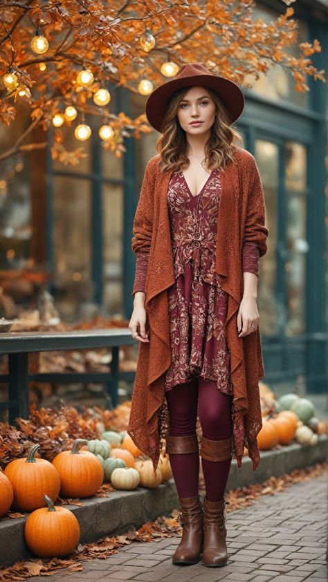 How To Layer Dresses For Fall, Bohemian Fall Outfits, Boho Fall Outfits, Cute Thanksgiving Outfits, Cozy Outfits, Skirt Outfits Fall, Academia Style, Thanksgiving Outfits, Fall Inspiration