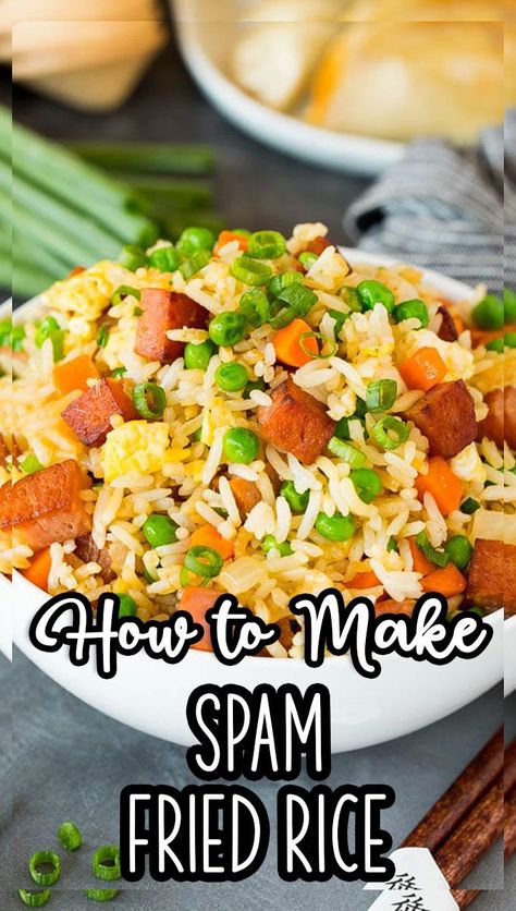 This Spam fried rice is made with seared Spam, eggs, vegetables and rice, all cooked together with seasonings to make a quick and easy meal. How To Cook Spam, Egg Fried Rice Recipe Easy, Spam Recipes Dinners, Recipes Using Rice, Spam Fried Rice, Vegetables And Rice, Spam Recipes, Fried Rice Recipe Easy, Riced Veggies