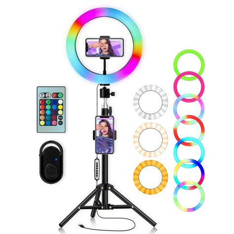 Ring Light with Stand ,Uhans Selfie Ring Light with 10 Inch RGB LED ,Ring Light for Makeup Photography Video Shooting TIK Tok Lights Compatible with Almost Smartphone Cute Diy Room Decor, Selfie Ring Light, Power Colors, Selfie Light, Light Ring, Led Ring Light, Photography Lighting, Led Ring, Ring Light