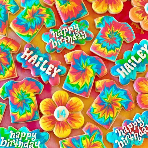 2 Groovy, Tie Dye Birthday Party, Festival Themed Party, Tie Dye Birthday, Groovy Party, 1960s Hippie, Groovy Birthday, Tie Dye Party, Baked Cookies