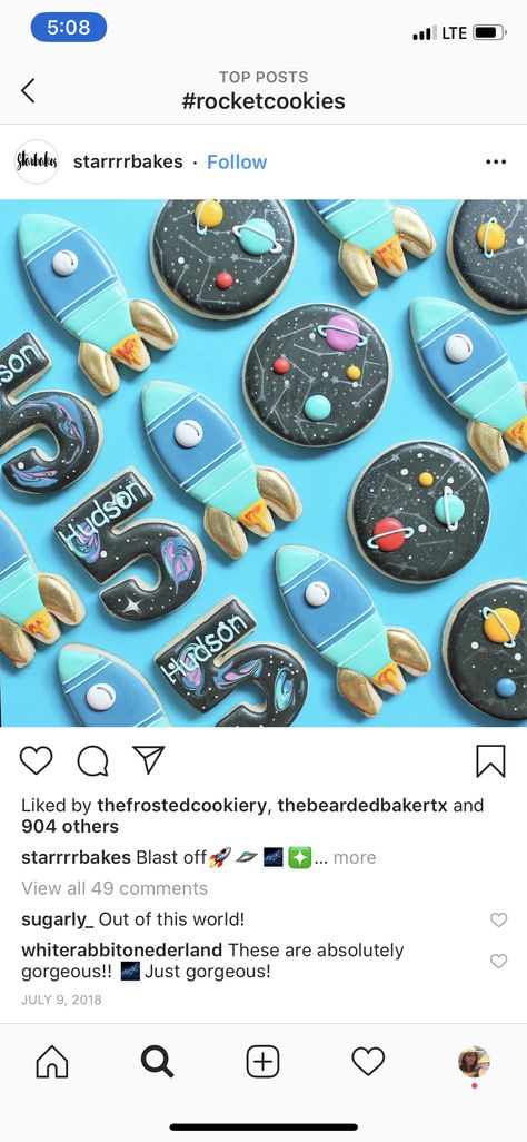 Planets Galaxy Cookies, Shipping Cookies, Cookies Theme, Cookie Inspiration, Rocket Ship, Girl Scout Cookies, Boy Shower, Royal Icing, Baby Boy Shower