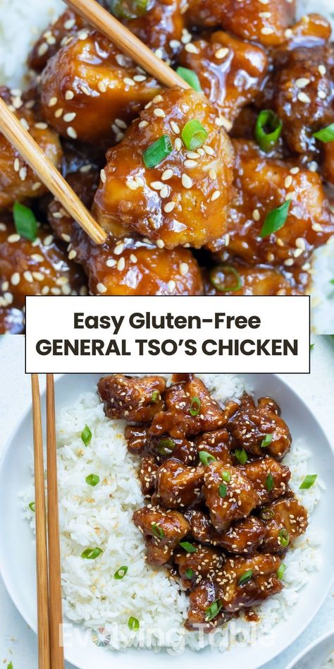 General Tso's chicken is the best gluten-free recipe you will ever try! Battered chicken thighs are lightly fried in oil and tossed in a sticky sauce made with soy sauce, chili peppers, garlic, and ginger. It’s quick and easy to make and is better for you than any Chinese restaurant. This chicken is so delicious and great for lunch or dinner. If you're a fan of General Tso's, then you have to try this easy gluten-free General Tso's chicken recipe! General Tao Chicken, Gluten Free Chinese Food, General Tso's Chicken Recipe, Battered Chicken, Gluten Free Asian Recipes, Chinese Food Restaurant, Gluten Free Chinese, Gluten Free Sauces, Sticky Sauce