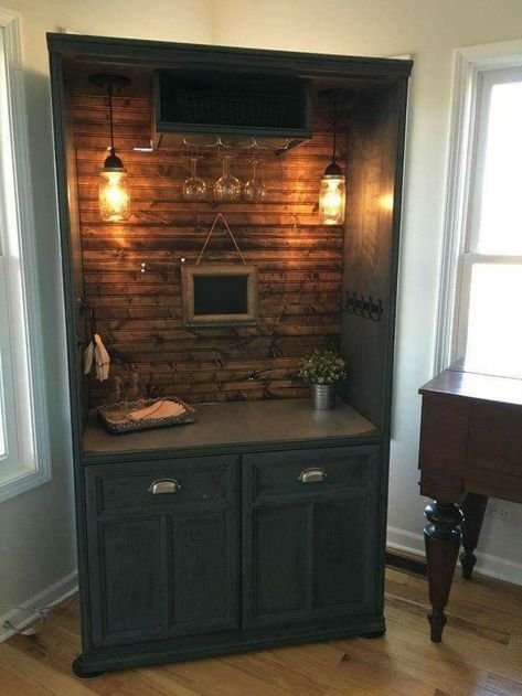 Armoire Bar, Built In Entertainment Center, Coffee Bar Station, Diy Entertainment, Bar Station, Smart Tiles, Home Coffee Bar, Mini Bars, Entertainment Center Decor