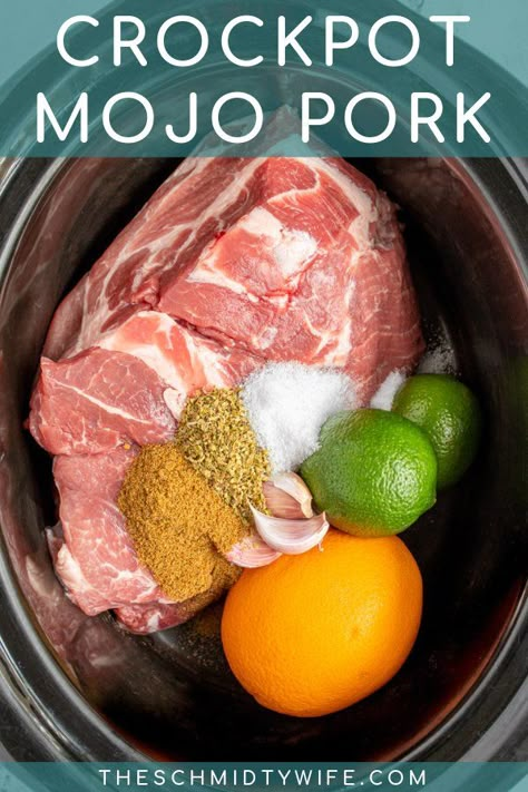 Let’s get the Cuban party started with Crockpot Mojo Pork! This easy to make slow cooker meal is bursting with flavors from oranges, limes, cumin, and garlic plus it is easy to make! Great for a weeknight meal that the whole family will enjoy! Slow Cooker Cuban Mojo Pork, Crockpot Mojo Pork, Mojo Pork Recipe, Cuban Mojo Pork, Slow Cooker Mojo Pork Pork Cushion Meat Recipes Crock Pot, Pork Sirloin Recipes Crockpot, Easy Dinner Recipes Slow Cooker, Mojito Pork, Pulled Pork In Slow Cooker, Pork Roast In Crock Pot Recipes, Pork Jowl, Ground Pork Slow Cooker Recipes, Mojito Pork Roast