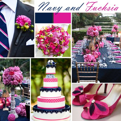 Fuchsia Wedding Colors, Pink And Navy Wedding, Navy Wedding Colors, Blue Wedding Decorations, Pink Wedding Colors, Fuchsia Wedding, Boda Mexicana, Wedding Theme Colors, Theme Color