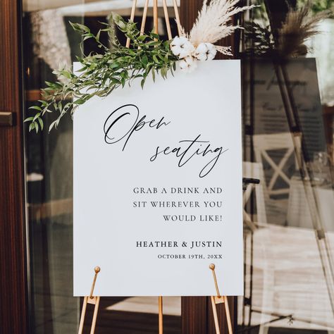 No Seating Chart Wedding Signs, Wedding Sit Where You Want Sign, Open Seating Reception Sign, Unassigned Seating Wedding, Casual Seating Wedding, Wedding Seat Sign, No Assigned Seating Wedding Reception, Wedding Reception Sign Ideas, Open Seating Wedding Reception