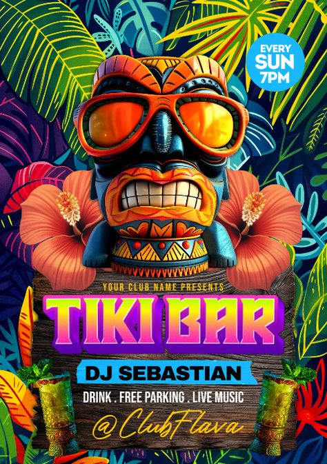 Illustrative Tiki Bar A5 Church Halloween, Photoshop Flyer, Linkedin Background Image, Linkedin Background, Flyers Design, Kindle Book Cover, Etsy Banner, Campaign Posters, Facebook Event