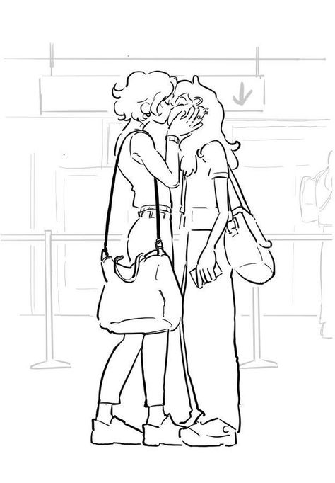 Sketch Of Lesbian Couple, Drawing Body Poses 3 People, Character Art Couple Cute, Cute Oc Poses, Oc Art Poses, Girlfriends Drawing Reference, Art Reference Poses Lesbian Couple, Lesbian Couple Pose Reference Drawing, Couple Art Ref