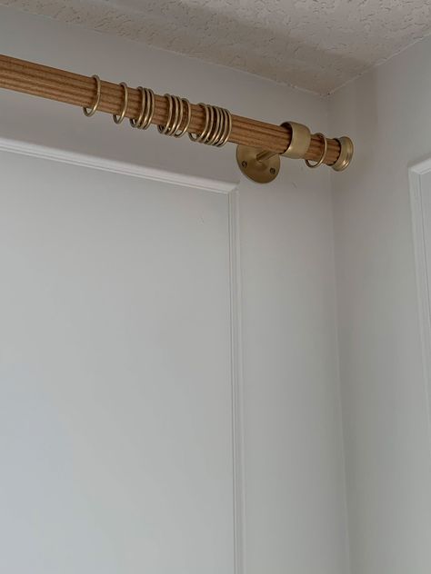 Wooden Rods For Curtains, Wood Curtain Rod Diy, Mixing Curtains In One Room, Bamboo Curtains Bedroom, Antique Brass Curtain Rod, Curtain Rod Alternatives, Midcentury Curtain, Boho Curtain Rod, Dowel Curtain Rod