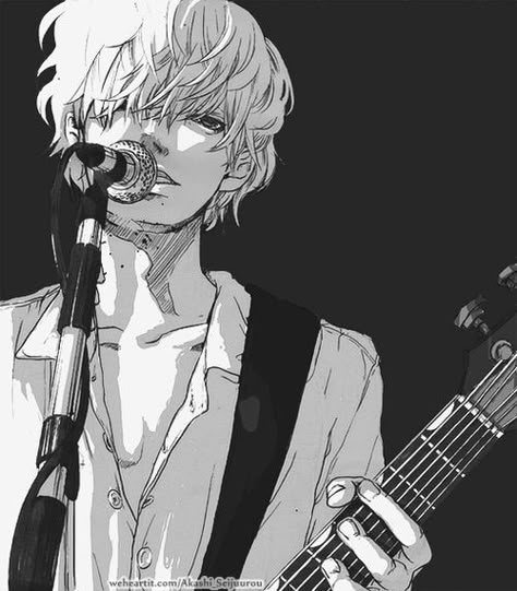 He sang an we sang with him; because  the horror of the chaos of this world had left us all horse mentally...it was all any of use could think to do...music saves Boy Anime, An Anime, Anime Character, We Heart It, Singing, Guitar, Lost, Music, Anime