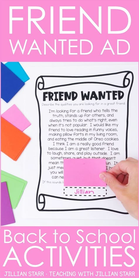 My favorite Back To School Community Building Activity! It's the perfect whole class activity to help build community in your classroom at the beginning of the school year. Students share what they are looking for in a new friend, and how they can be a good friend to others. Perfect for first grade, as well as 2nd, 3rd and 4th! #backtoschool #btsactivities #beginningoftheyear #communitybuilding #backtoschoolactivity Friendship Lessons, Teacher Tricks, Teaching Board, Community Building Activities, Friendship Activities, Be A Good Friend, Building Classroom Community, Back To School Activity, School 2021