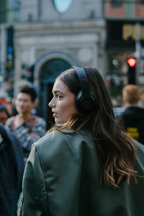 Beats by Dre "Above the Noise" on Behance Headphone Outfit, Wearing Headphones, Wearing Headphone, Satin Suit, Girl With Headphones, Genderless Fashion, Concept Art Tutorial, Beats By Dre, Digital Portrait Art