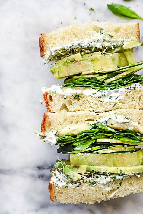 Green Goddess Cream Cheese Sandwich | http://foodiecrush.com Green Goddess Sandwich, Cream Cheese Sandwich, Hamburger Sandwich, Sandwich Healthy, Cream Cheese Sandwiches, Healthy Sandwich, Vegetarian Meals For Kids, Veggie Sandwich, Foodie Crush