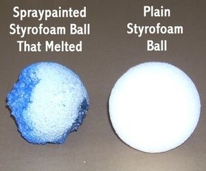 Two Styrofoam balls, one painted and melted and one unpainted. Styrofoam Crafts Diy, How To Paint Styrofoam, Styrofoam Sculpture, Styrofoam Ball Crafts, Styrofoam Art, Styrofoam Crafts, Painting Styrofoam, Foam Carving, Styrofoam Head