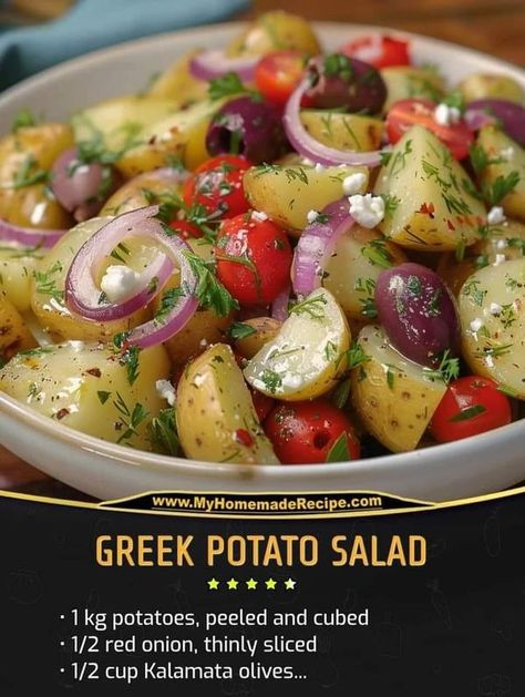 >DAILY DIABETIC RECIPES | Greek Potato Salad | Facebook Greek Potato Salad, Salad Dressing Recipes Vinaigrette, Recipes Greek, Greek Potatoes, Mediterranean Meals, Easy Mediterranean Diet Recipes, Dressing Recipes, Greek Dishes, Printable Recipe