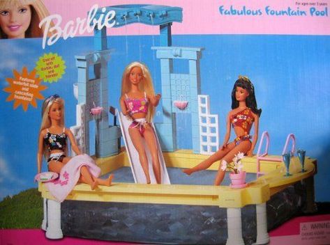 Fountain Pool, Barbie Houses, Pool Play, Barbie Playsets, Baby Doll Nursery, Vintage Barbies, Barbie Collector Dolls, Barbie Toys, Happy Party