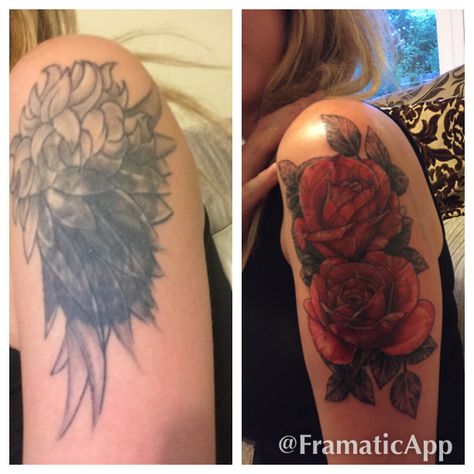 Large colourful roses to cover up old tattoo Coverup Ideas, Tattoo Cover Ups, Cover Up Tattoos For Women, Tattoo Coverup, Polka Tattoo, Trash Polka Tattoo, Lotus Art, Trash Polka, Old Tattoos