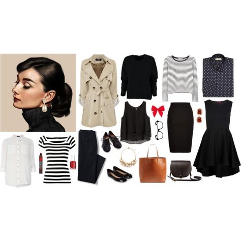 Audrey Hepburn wardrobe part 1 by kist-42 on Polyvore featuring Dorothy Perkins, MANGO, H&M, Dolce&Gabbana, Louche, Lands' End, Accessorize, Madewell, N'Damus and The Limited Audrey Hepburn Style Outfits, Audrey Hepburn Style Dresses, Audrey Hepburn Inspired, Spring Summer Capsule Wardrobe, Gamine Style, Audrey Hepburn Style, Hepburn Style, Wardrobe Planning, Fashion Capsule