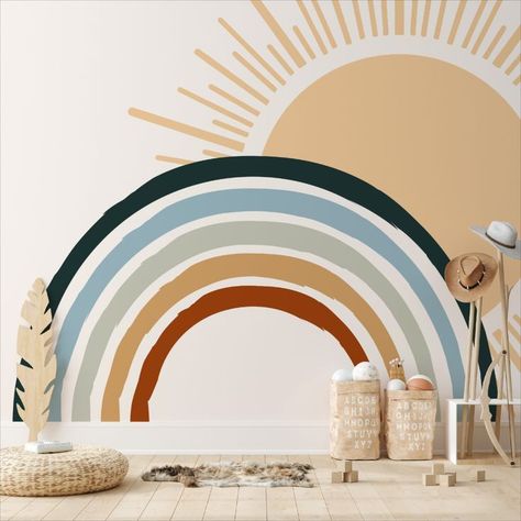 kids wardrobe design Playroom Paint, Playroom Mural, Mural Colorful, Sun And Rainbow, Rainbow Room Kids, Rainbow Wall Mural, Rainbow Mural, Sunday School Rooms, Wallpaper For Kids