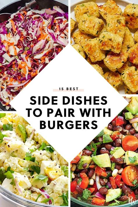 15 Side Dishes That Pair Perfectly with Burgers #purewow #burgers #dinner #recipe #food #side dish #lunch What To Eat With Hamburgers Sides, Healthy Sides With Burgers, Best Burger Sides Dishes, Salad With Burgers, Healthy Burger Sides, Side With Burgers, Sides To Go With Burgers, Burger Sides Dishes, Healthy Sides For Burgers