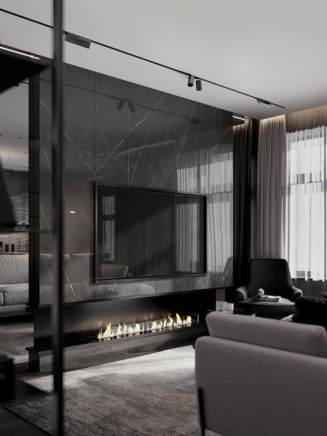 Design Interior Modern, Room With Fireplace, Marble Decor, Luxury Dining Room, Home Fireplace, Living Room Tv Wall, Interior Modern, Livingroom Layout, Living Room With Fireplace