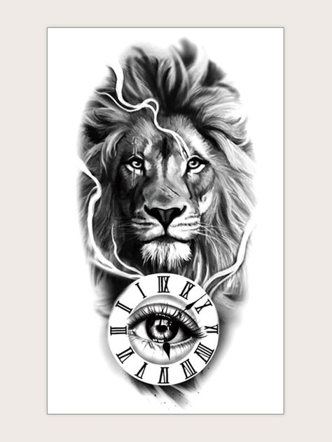 Watch Tattoo Design, Lion Art Tattoo, Tiger Tattoo Sleeve, Lion Sketch, Lion Tattoo Sleeves, Lion Head Tattoos, Tattoos Men, Clock Tattoo Design, Lion Tattoo Design