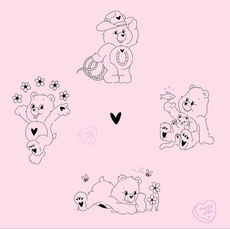 Love A Lot Care Bear Tattoo, Small Care Bear Tattoo, Hollie Core, Care Bear Tattoo Ideas, Care Bear Tattoo, Chest Tattoo Stencils, Bear Stencil, Venus Tattoo, Care Bear Tattoos