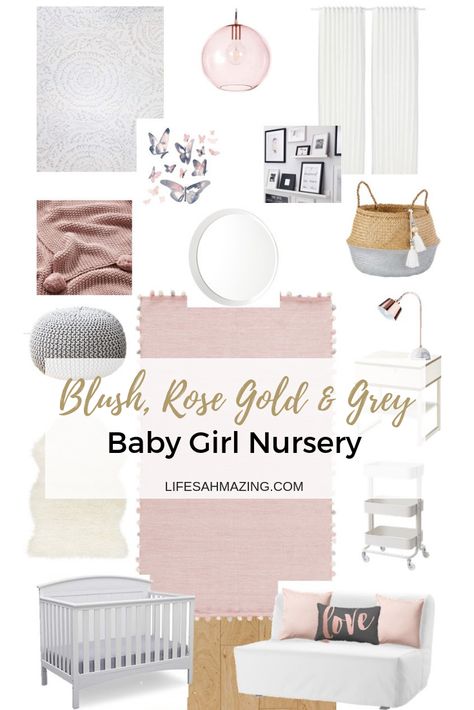 A soft and elegant pink and grey baby girl nursery moodboard. #nursery #babygirldecor Blush Bedroom Ideas, Bedroom For Women, Bedroom For Girls, Bedroom Ideas Pink, Bedroom For Kids, Blush Bedroom, Pink And Gray Nursery, Pink Bedroom For Girls