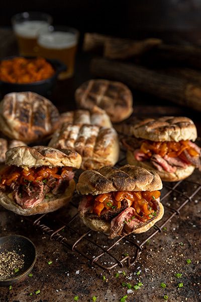 Rump Steak Roosterkoek with Chakalaka | Crush Mag Food Dark Photography, Camping Steak, African Salad Recipes, South African Salad Recipes, Barbeque Side Dishes, Nyama Choma, African Salad, Tapas Board, Rump Steak