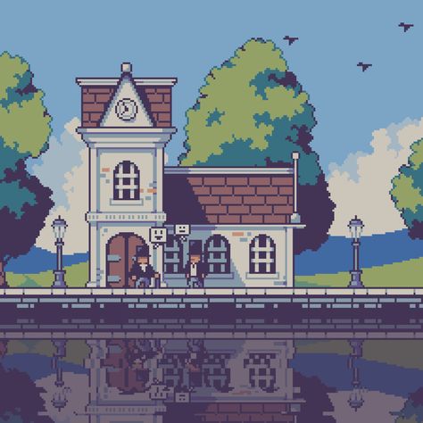 Anime Architecture, Pixel Art Tutorial, 8bit Art, 2d Game Art, Cool Pixel Art, Art Village, Pix Art, Pixel Art Games, Architecture Drawing Art