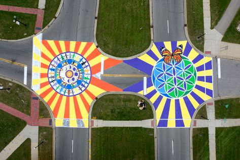 9 creative asphalt art projects across the US: photos | Smart Cities Dive Asphalt Art, Street Safety, Colorful Murals, Project Site, European Cities, Community Space, Call Art, Street Design, Window Displays