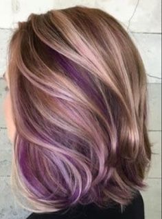 Hair Color Ideas For Summer Short Hair, Fall Blonde Highlights Brunettes, Blonde Hair Color With Purple, Pb And J Hair Color, Brown Hair With Blonde And Purple Highlights, 2023 Hair Trends For Women Over 30, Purple Blonde Hair Highlights, Purple Highlights Blonde Hair Peekaboo, Purple On Blonde Hair