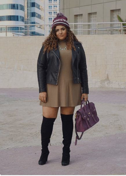 20 Best Plus Size Outfits To Wear With Thigh High Boots Tall Combat Boots Outfit, Knee High Boots Outfit Plus Size, Boots Outfit Plus Size, Best Plus Size Outfits, Outfits With Thigh High Boots, Brown Knee High Boots Outfit, Black Thigh High Boots Outfit, Thigh High Boots Outfits, Otk Boots Outfit