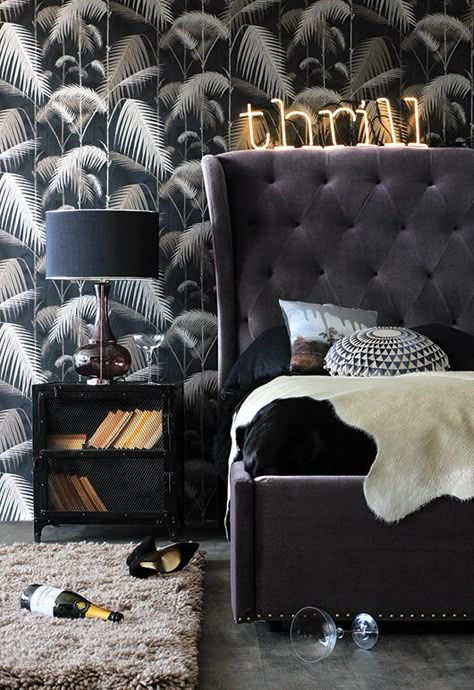 rockett st. george. Black And White Bedroom, Dark Bedroom, Velvet Interiors, Trendy Bedroom, Bedroom Black, Gray Bedroom, Master Bedrooms, White Bedroom, Beautiful Bedrooms