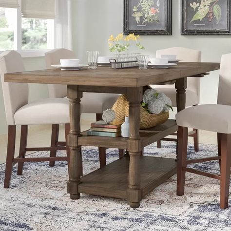 Laurel Foundry Modern Farmhouse Fortunat Counter Height Extendable Dining Table & Reviews | Wayfair Counter Height Kitchen Table, Butterfly Leaf Dining Table, Wood Base Dining Table, Rustic Kitchen Tables, Dining Table With Storage, Leaf Dining Table, Pub Set, Pub Table Sets, Counter Height Dining Table