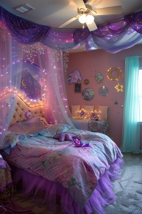 Mermaid Bedroom Ideas, Diy Room Decor For Girls, Mermaid Room Decor, Bedroom Ideas For Teenage Girl Rooms, Fancy Bedroom, Diy Girls Bedroom, Pink Bedroom Ideas, Mermaid Bedroom, Pink Girl Room