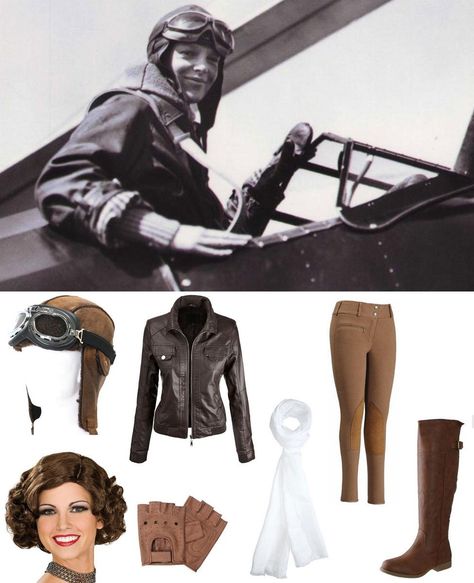 Amelia Earhart Costume | Carbon Costume | DIY Dress-Up Guides for Cosplay & Halloween Amelia Earhart Halloween Costume, Amelia Airhart Costume, Amelia Earhart Costume Diy, Amelia Earhart Costume Kids, Amelia Earhart Costume, Female Aviator, Aviator Costume, Diy Adult Halloween Costumes, Crab Costume