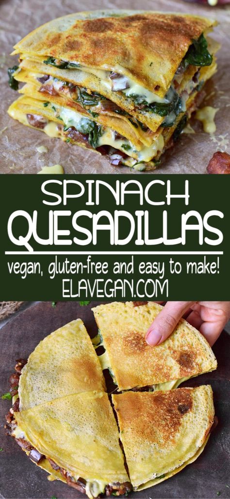 Vegan Quesadillas, Vegan Sandwiches, Vegan Spinach, Dairy Free Soup, Vegan Cheese Recipes, Meatless Meal, Gluten Free Tortillas, Vegan Cheese Sauce, Filling Snacks