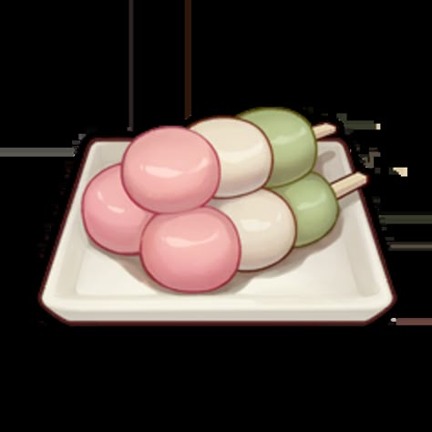 Dango Genshin, Tricolor Dango, Genshin Food, Japanese Food Illustration, Falling Flowers, Food Artwork, Food Png, Food Illustration Art, Cute Food Drawings